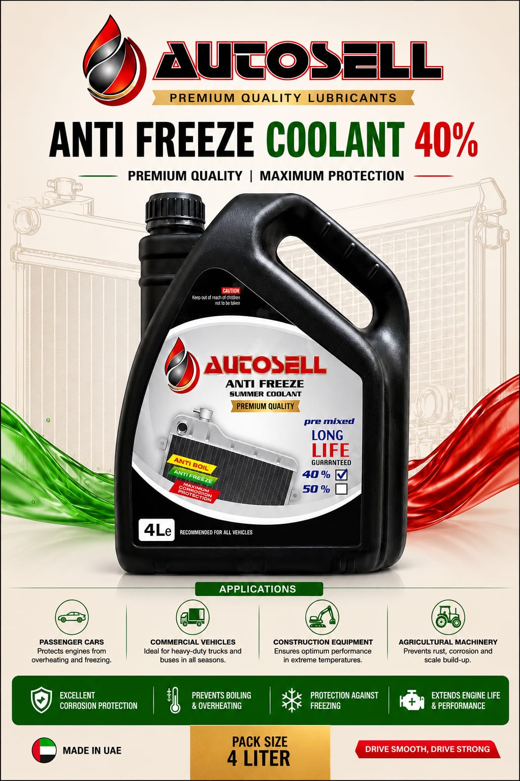 Anti-Freeze Coolant 40% (4 Litres)